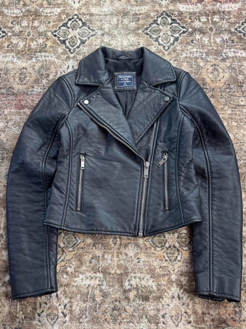 Cropped Black Faux Leather Moto Jacket XS